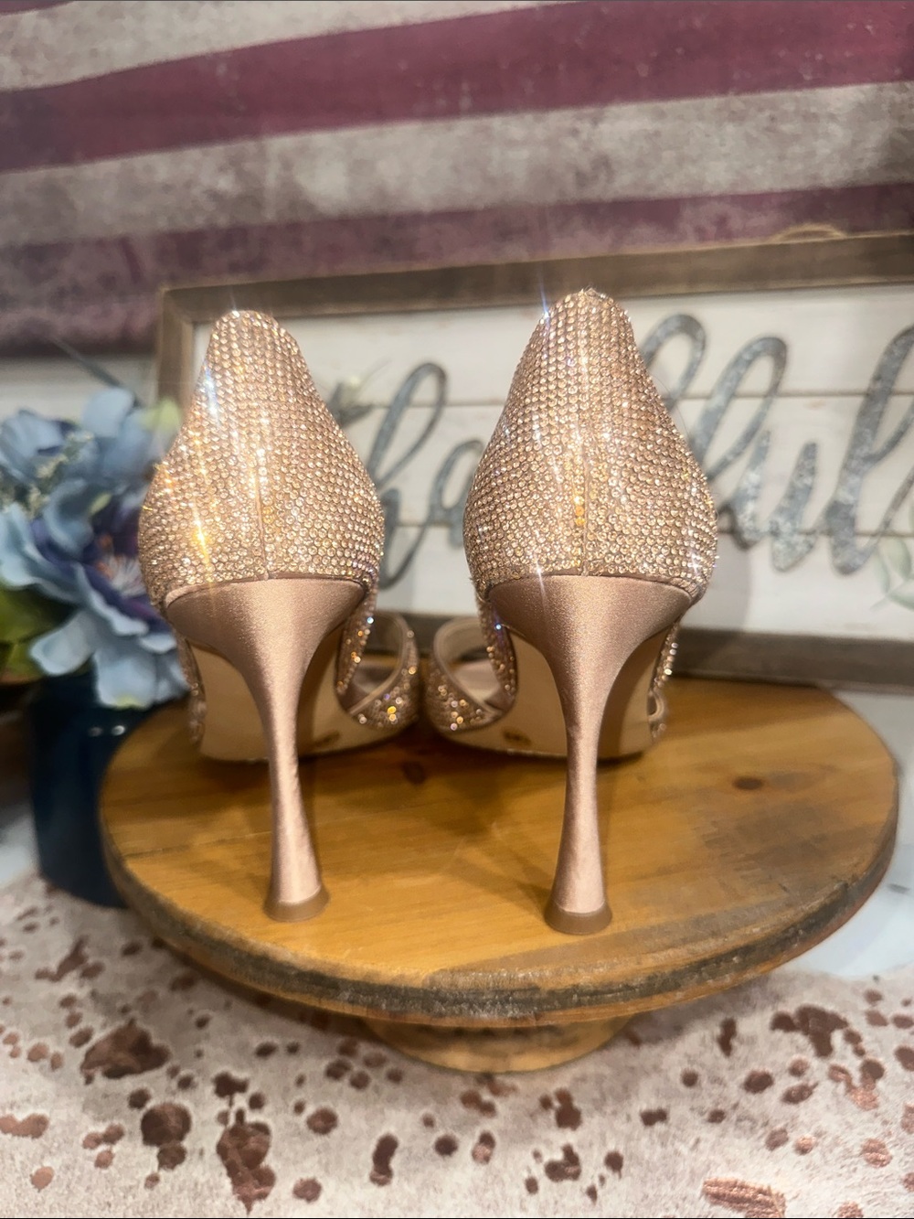 NWOT Vince Camuto Rose Gold Crystal Open-Toe Heels - Picture 4 of 8